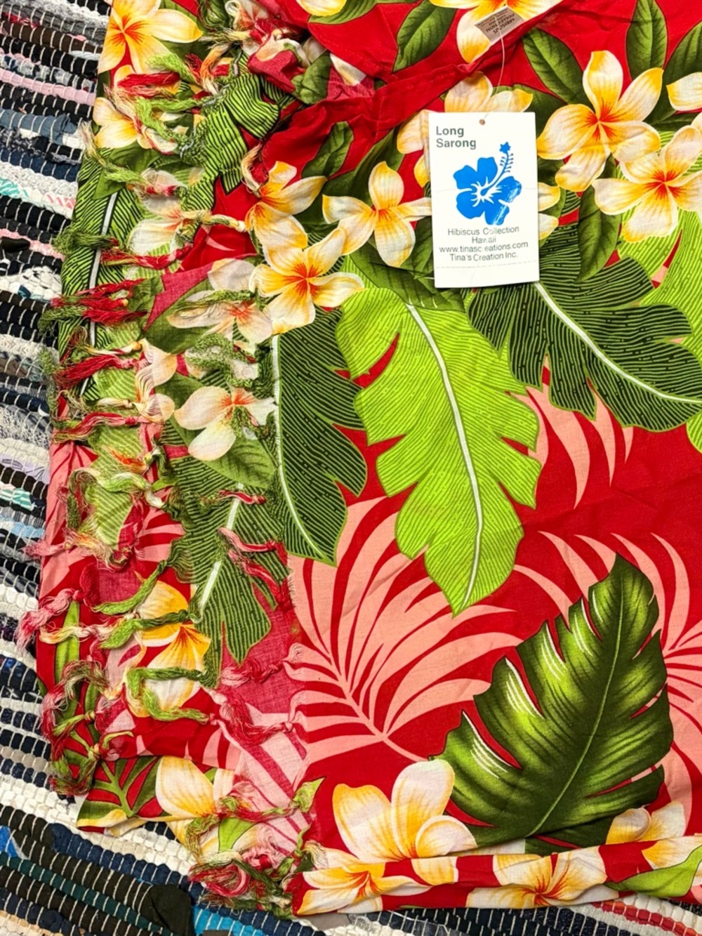 Tina's Creations NWT Red Hibiscus Sarong Long Rayon Cover Up Fringed Beach Wrap